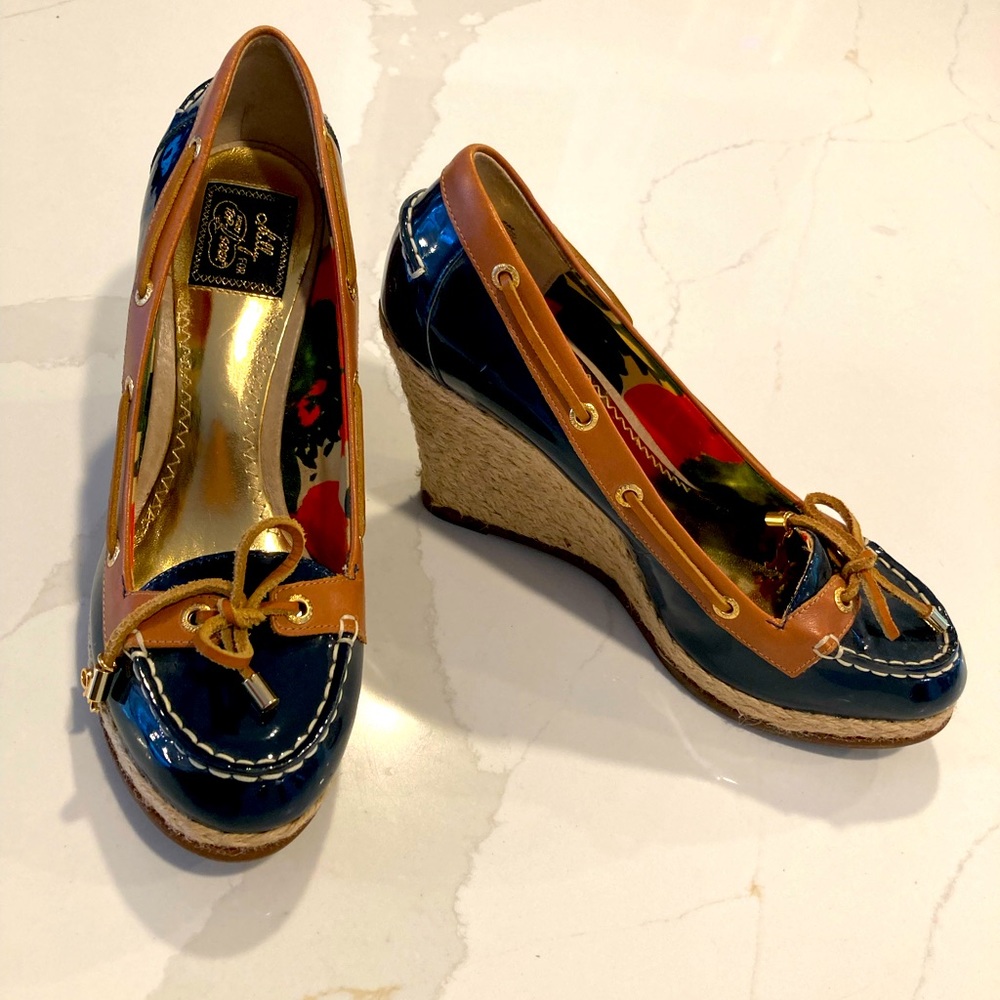 Milly Blue and Brown Wedge Shoes